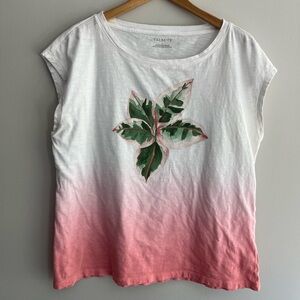 Talbots White and Pink Ombre Tropical Flower Top size L